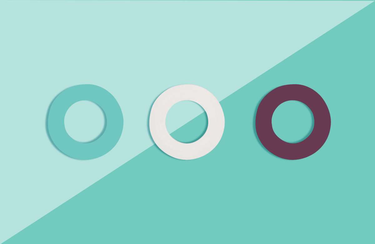 rubber gasket, pack of 3, turquoise white purple